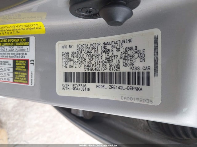 Продаж на аукціоні авто 2013 Toyota Corolla Le, vin: 5YFBU4EE1DP181825, номер лоту: 46211148