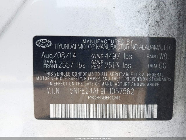 Продаж на аукціоні авто 2015 Hyundai Sonata 2.4l Se, vin: 5NPE24AF9FH057562, номер лоту: 46211210