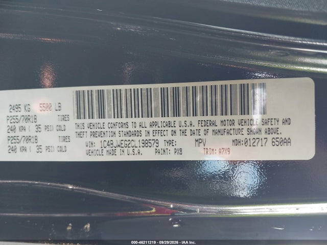 2012 Jeep Wrangler Unlimited Sahara მანქანა იყიდება აუქციონზე, vin: 1C4BJWEG2CL198579, აუქციონის ნომერი: 46211219