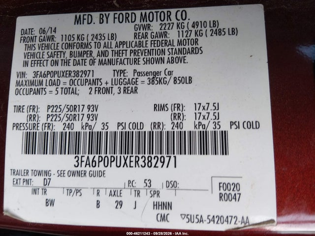 Продажа на аукционе авто 2014 Ford Fusion Energi Se Luxury, vin: 3FA6P0PUXER382971, номер лота: 46211243