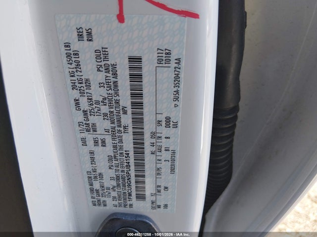 46211258 :رقم المزاد ، 1FMCU9GN5PUB41541 vin ، 2023 Ford Escape Active مزاد بيع