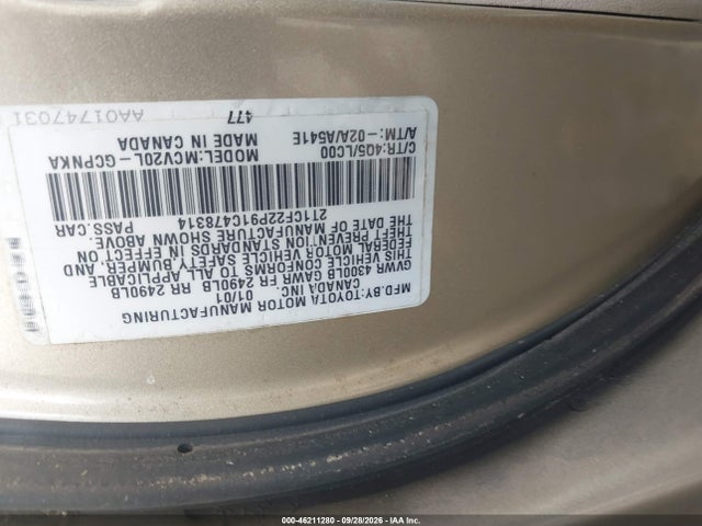 Aukcja sprzedaży 2001 Toyota Camry Solara Sle V6, vin: 2T1CF22P91C478314, numer aukcji: 46211280