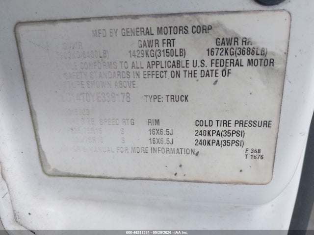 46211281 :رقم المزاد ، 1GCEC14T0YE338178 vin ، 2000 Chevrolet Silverado 1500 مزاد بيع