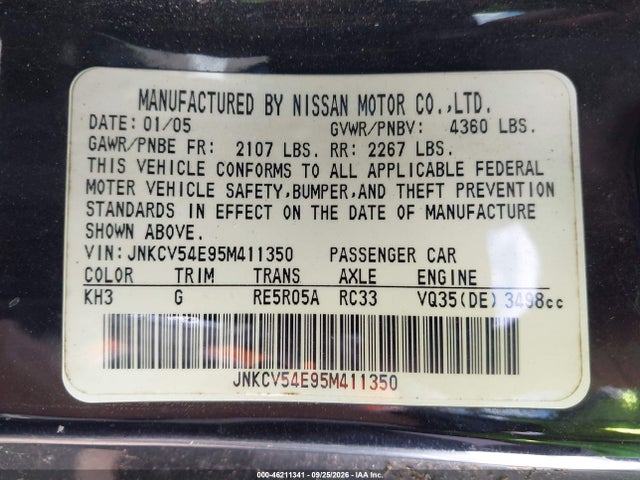 Продажа на аукционе авто 2005 Infiniti G35, vin: JNKCV54E95M411350, номер лота: 46211341