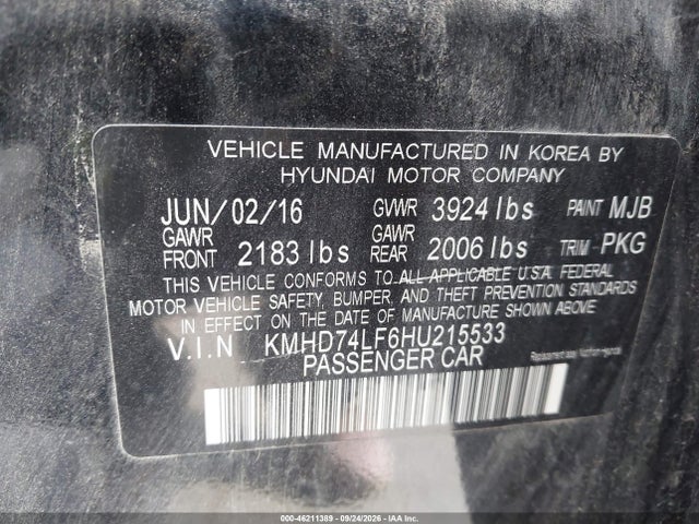 Продажа на аукционе авто 2017 Hyundai Elantra Se, vin: KMHD74LF6HU215533, номер лота: 46211389