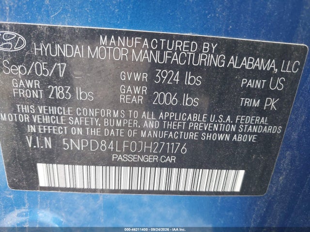 Продажа на аукционе авто 2018 Hyundai Elantra Value Edition, vin: 5NPD84LF0JH271176, номер лота: 46211400