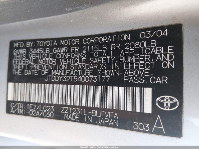 Продажа на аукционе авто 2004 Toyota Celica Gts, vin: JTDDY32T540073177, номер лота: 46211407