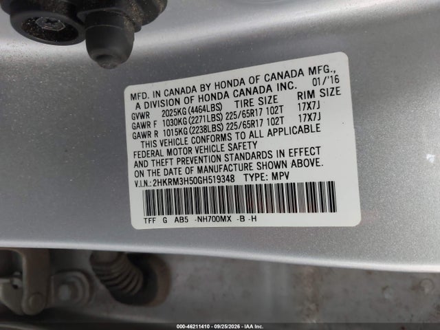 Aukcja sprzedaży 2016 Honda Cr-v Ex, vin: 2HKRM3H50GH519348, numer aukcji: 46211410