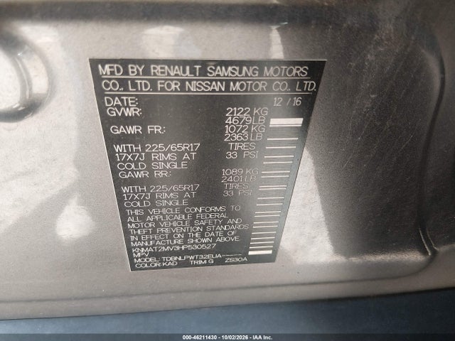 2017 Nissan Rogue S მანქანა იყიდება აუქციონზე, vin: KNMAT2MV3HP530527, აუქციონის ნომერი: 46211430