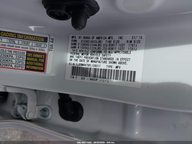Продажа на аукционе авто 2015 Honda Cr-v Ex-l, vin: 5J6RM4H7XFL108017, номер лота: 46211442