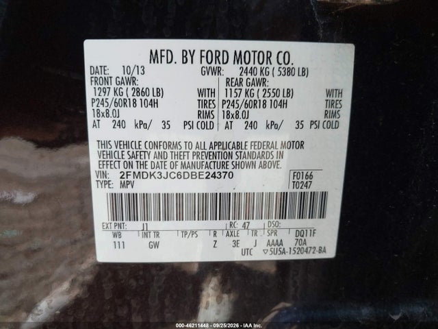 Продаж на аукціоні авто 2013 Ford Edge Sel, vin: 2FMDK3JC6DBE24370, номер лоту: 46211448