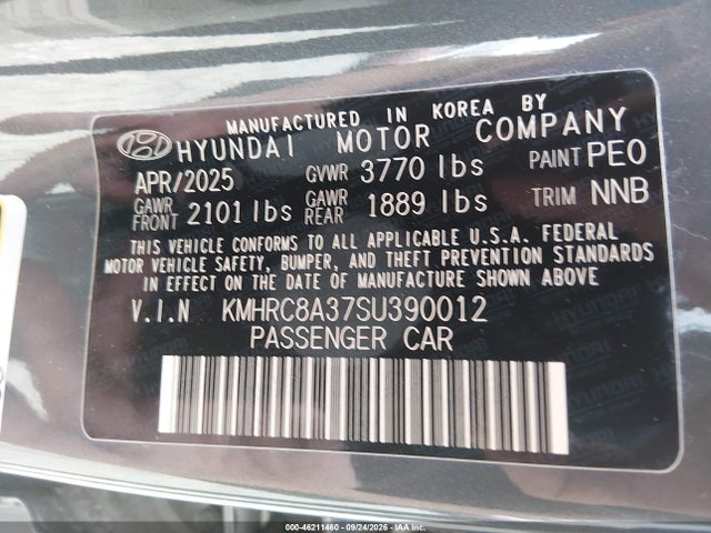 46211460 :رقم المزاد ، KMHRC8A37SU390012 vin ، 2025 Hyundai Venue Limited مزاد بيع