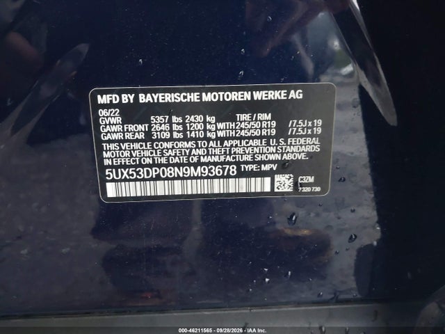 BMW X3 Xdrive30i 2022 5UX53DP08N9M93678 Image 9