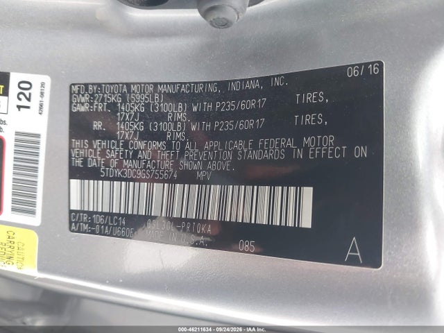 Продажа на аукционе авто 2016 Toyota Sienna Xle 8 Passenger, vin: 5TDYK3DC9GS755674, номер лота: 46211634