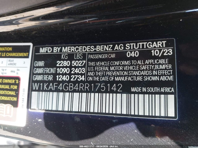 Продаж на аукціоні авто 2024 Mercedes-benz C 300, vin: W1KAF4GB4RR175142, номер лоту: 46211717