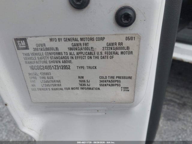 Продаж на аукціоні авто 2001 Chevrolet Silverado 2500 Ls, vin: 1GCGC24U51Z312052, номер лоту: 46211729