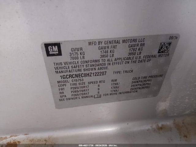 Продаж на аукціоні авто 2017 Chevrolet Silverado 1500 Wt, vin: 1GCRCNEC8HZ122207, номер лоту: 46211738