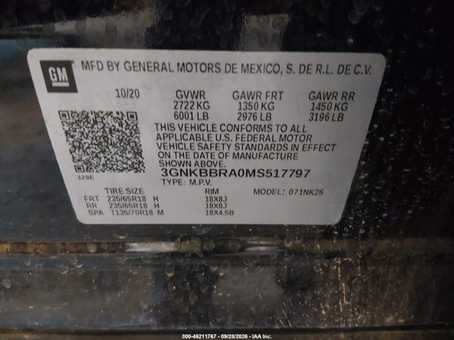 Aukcja sprzedaży 2021 Chevrolet Blazer Fwd 1lt, vin: 3GNKBBRA0MS517797, numer aukcji: 46211767