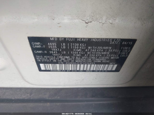 Продажа на аукционе авто 2015 Subaru Outback 2.5i Limited, vin: 4S4BSAJC3F3326833, номер лота: 46211776