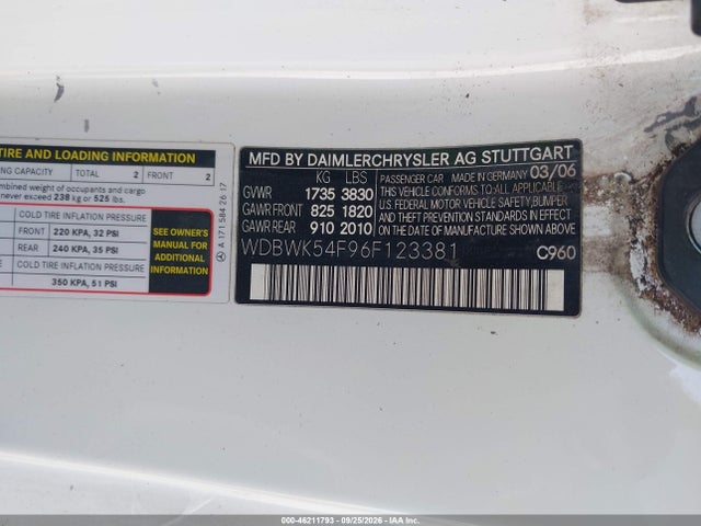 Продажа на аукционе авто 2006 Mercedes-benz Slk 280, vin: WDBWK54F96F123381, номер лота: 46211793