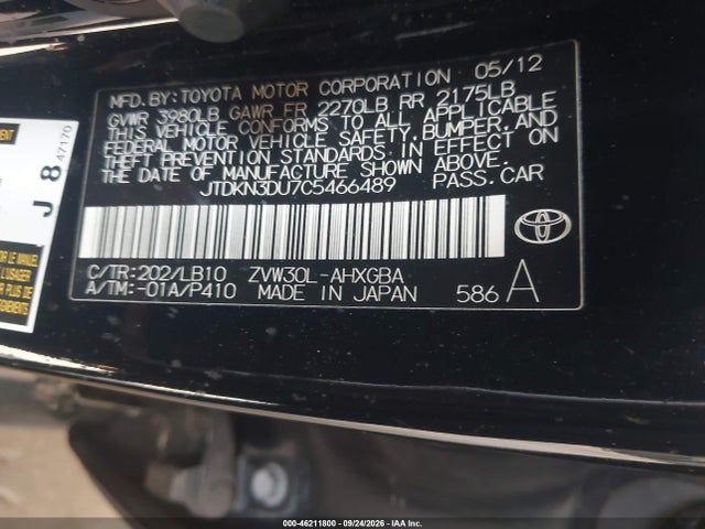 Aukcja sprzedaży 2012 Toyota Prius Four, vin: JTDKN3DU7C5466489, numer aukcji: 46211800