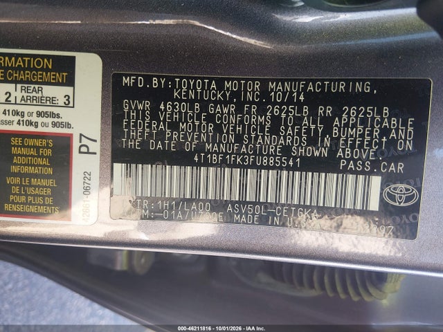 Aukcja sprzedaży 2015 Toyota Camry Xle, vin: 4T1BF1FK3FU885541, numer aukcji: 46211816