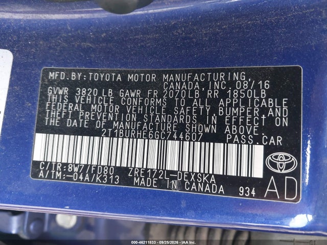Продаж на аукціоні авто 2016 Toyota Corolla S Plus, vin: 2T1BURHE6GC744607, номер лоту: 46211833