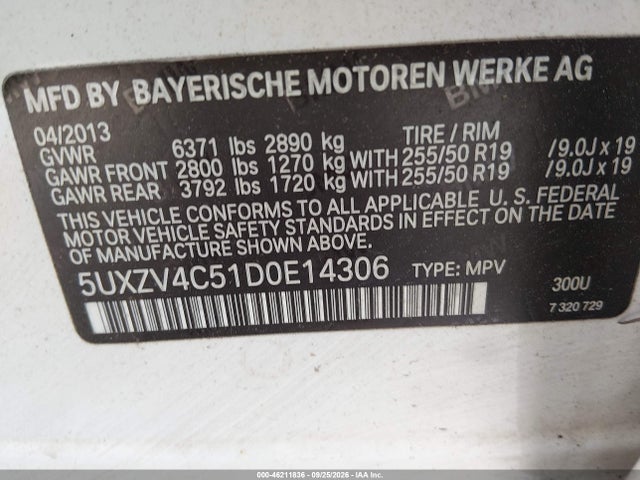 46211836 :رقم المزاد ، 5UXZV4C51D0E14306 vin ، 2013 Bmw X5 Xdrive35i/xdrive35i Premium/xdrive35i Sport Activity مزاد بيع
