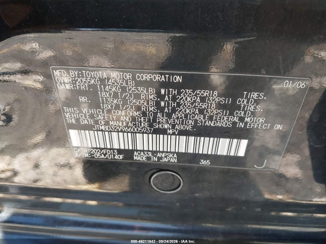 Aukcja sprzedaży 2006 Toyota Rav4 Sport, vin: JTMBD32V966005937, numer aukcji: 46211842