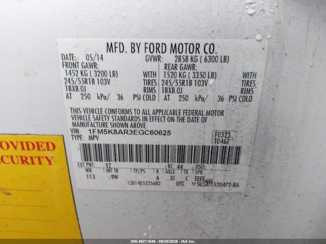 Продажа на аукционе авто 2014 Ford Utility Police Interceptor, vin: 1FM5K8AR3EGC60625, номер лота: 46211846