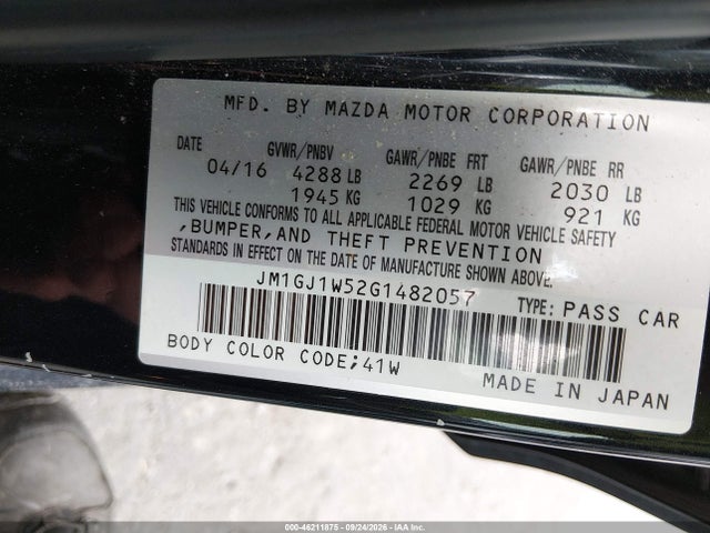 46211875 :رقم المزاد ، JM1GJ1W52G1482057 vin ، 2016 Mazda Mazda6 I Grand Touring مزاد بيع