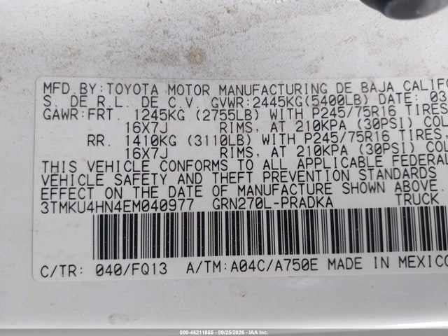 Продажа на аукционе авто 2014 Toyota Tacoma Prerunner V6, vin: 3TMKU4HN4EM040977, номер лота: 46211885