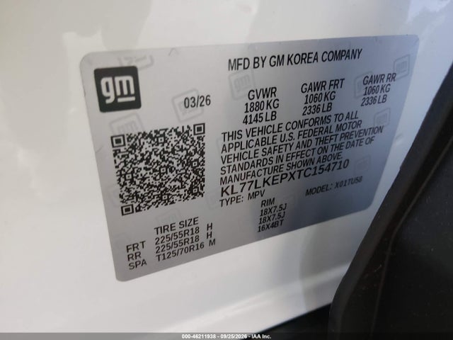 KL77LKEPXTC154710 Chevrolet Trax Fwd Activ