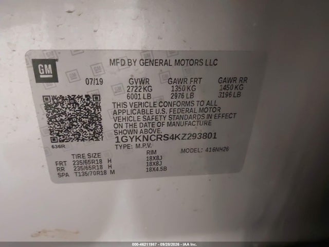 Продаж на аукціоні авто 2019 Cadillac Xt5 Luxury, vin: 1GYKNCRS4KZ293801, номер лоту: 46211987