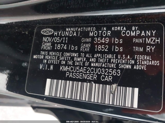 Aukcja sprzedaży 2012 Hyundai Accent Se, vin: KMHCU5AE2CU032563, numer aukcji: 46212005
