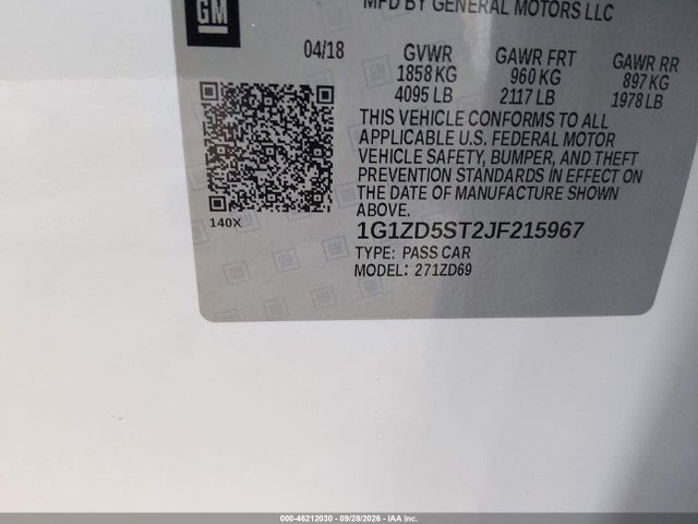 Aukcja sprzedaży 2018 Chevrolet Malibu Lt, vin: 1G1ZD5ST2JF215967, numer aukcji: 46212030