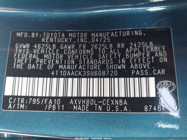 Продаж на аукціоні авто 2025 Toyota Camry Le, vin: 4T1DAACK3SU608720, номер лоту: 46212057