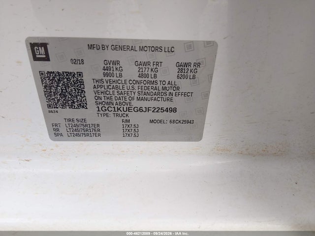 46212089 :رقم المزاد ، 1GC1KUEG6JF225498 vin ، 2018 Chevrolet Silverado 2500hd Wt مزاد بيع