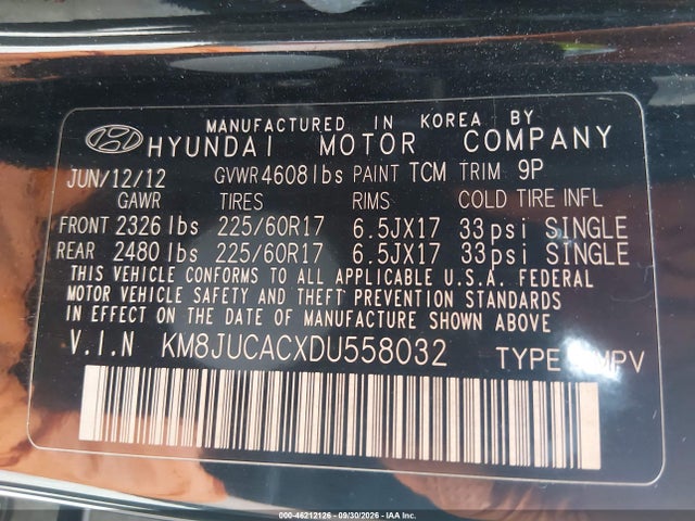 46212126 :رقم المزاد ، KM8JUCACXDU558032 vin ، 2013 Hyundai Tucson Gls مزاد بيع