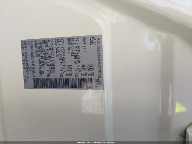 Продаж на аукціоні авто 2018 Nissan Pathfinder Platinum, vin: 5N1DR2MN8JC660663, номер лоту: 46212141