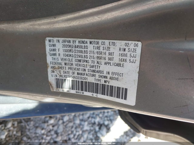 Продаж на аукціоні авто 2006 Honda Cr-v Lx, vin: JHLRD78566C038301, номер лоту: 46212156