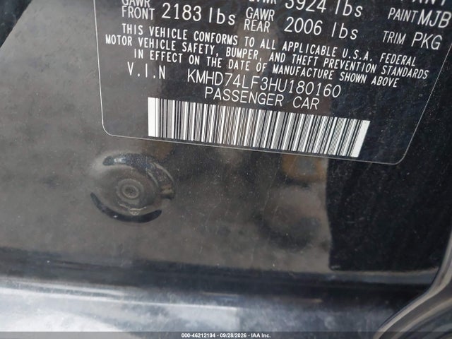 Aukcja sprzedaży 2017 Hyundai Elantra Se, vin: KMHD74LF3HU180160, numer aukcji: 46212194