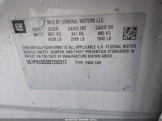 46212198 :رقم المزاد ، 1G1PA5SG5D7292317 vin ، 2013 Chevrolet Cruze Ls Auto مزاد بيع