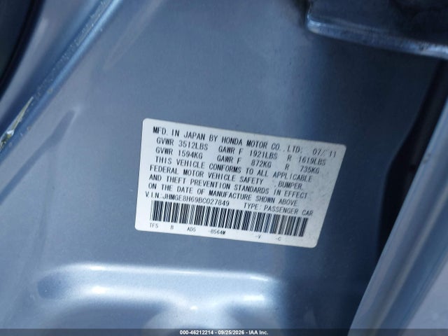 Продаж на аукціоні авто 2011 Honda Fit Sport, vin: JHMGE8H69BC027849, номер лоту: 46212214