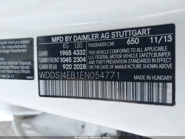 46212237 :رقم المزاد ، WDDSJ4EB1EN054771 vin ، 2014 Mercedes-benz Cla 250 مزاد بيع