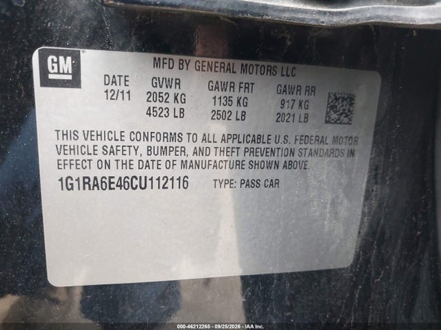 Aukcja sprzedaży 2012 Chevrolet Volt, vin: 1G1RA6E46CU112116, numer aukcji: 46212265