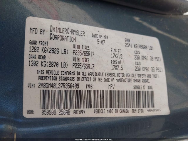 Aukcja sprzedaży 2007 Chrysler Pacifica, vin: 2A8GM48L37R356489, numer aukcji: 46212275