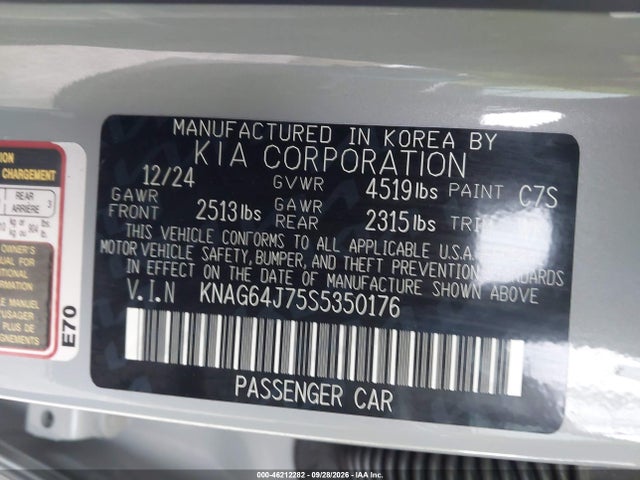 46212282 :رقم المزاد ، KNAG64J75S5350176 vin ، 2025 Kia K5 Gt-line مزاد بيع