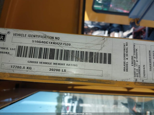 Продаж на аукціоні авто 2019 Autocar Llc Xspotter-off, vin: 516G4GC1XKH227520, номер лоту: 46212294
