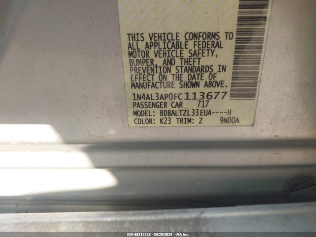 Продаж на аукціоні авто 2015 Nissan Altima 2.5 Sl, vin: 1N4AL3AP0FC113677, номер лоту: 46212325